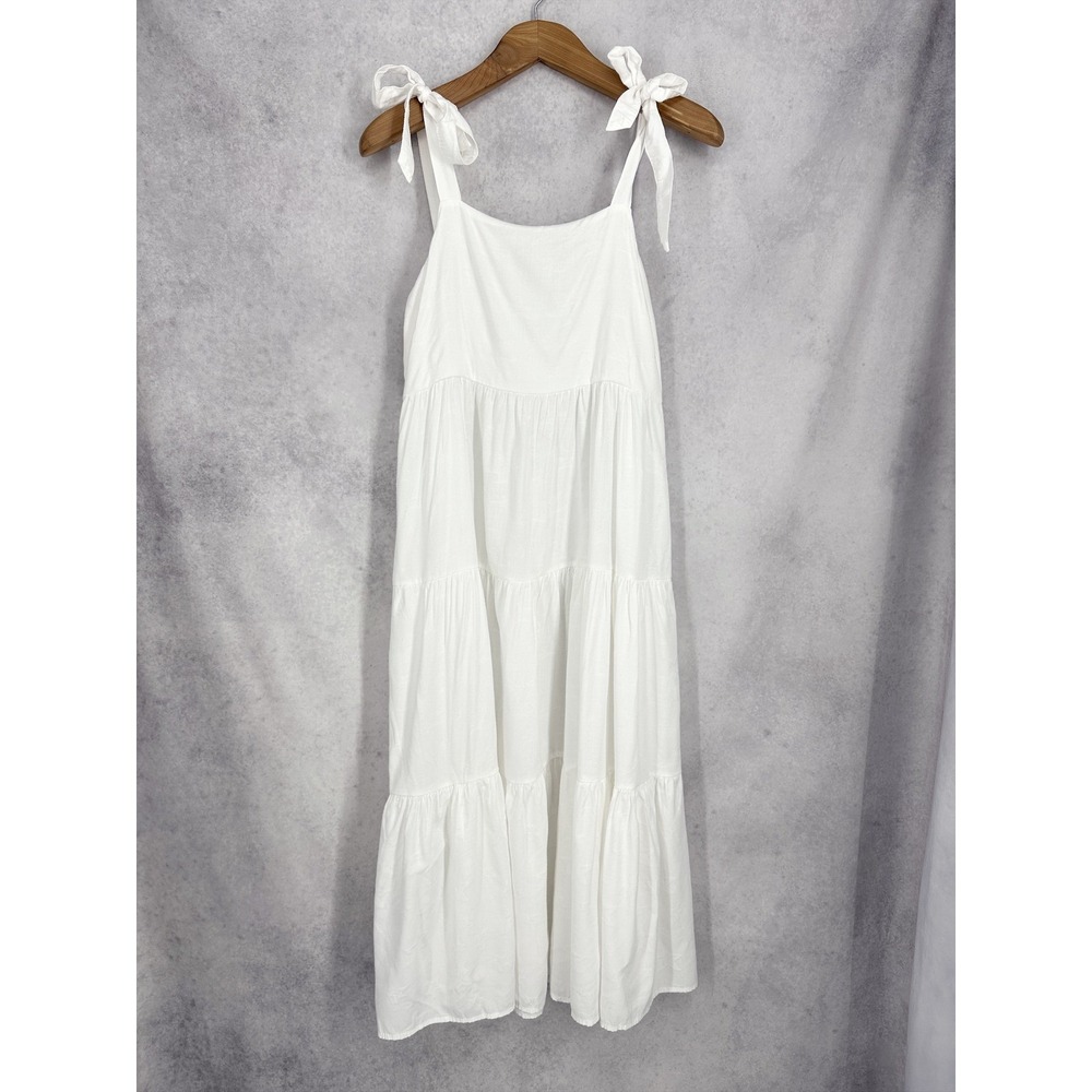 Label of Love White Star Jacquard Tiered Tie Shoulder Midi‎ Dress Size Medium
